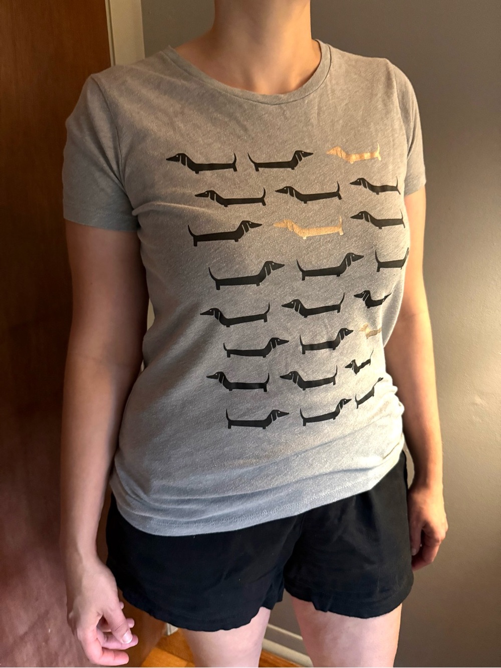 J. Crew Women's Graphic Tee with Black & Gold Dachshund Print
